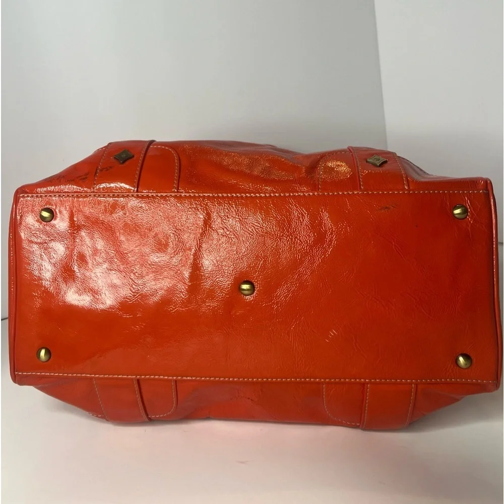 MCM Orange‎ Patent Leather Top Zipper Silver Studded Accent Satchel/Handbag 🧡